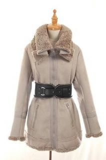 French Cop Copine Faux Suede Shearling Blouson Grenal Coat 40 Gray NWT 