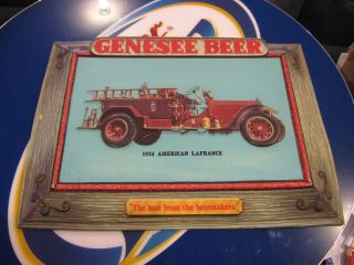VINTAGE RARE Genesee Beer Firetruck Sign Lightweight