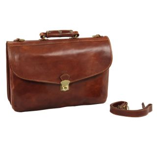 Medici Spacious Italian Leather Laptop Briefcase with Turn key 
