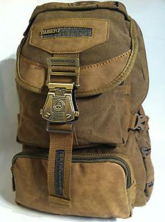 Vintage Style Canvas Backpack with Metal Buckle and Leather Accents