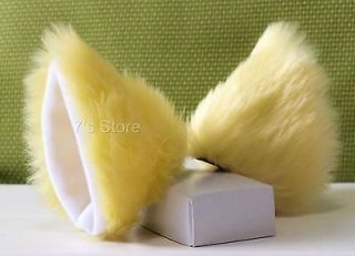  Cosplay Costume LONG HAIR Cat Ears 10cm Hair Clip PAIR Yellow goose