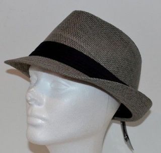   Straw Style Mens New Grey Fedora Brim Hat W/ Black Cotton Band S/M