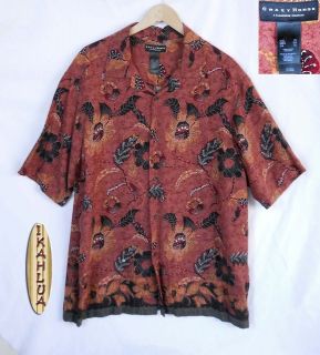 CRAZY HORSE XL Red Rust Hippie Batik Hawaiian Shirt Mens X Large