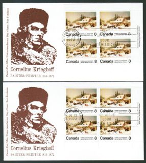 p155  Canada lot 2 FDC Cornelius Krieghoff Inscription Blocks VARIETY 
