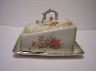 Vintage Victorian Earthenware Cheese Dish Orange & White Poppy Flowers 