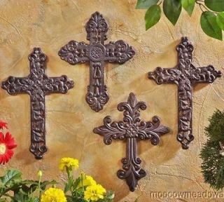New CAST IRON 4 WALL CROSSES Set Religious Cross Decor Inspirational 