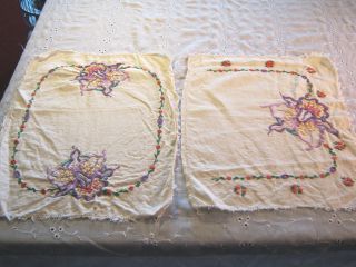 Vintage Matching Set Of Two Doilies Cream Pink Purple Yellow Green 