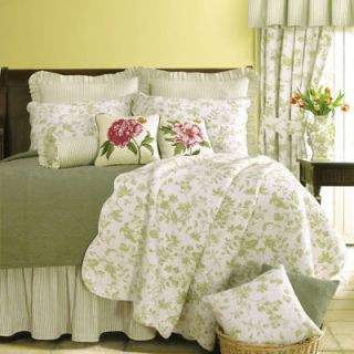 COLONIAL BRIGHTON GREEN TOILE 7pc QUILT SET FULL QUEEN