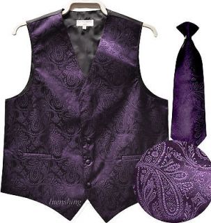New mens tuxedo vest waistcoat_neck tie paisleys pattern dark purple