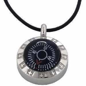   Steel Necklace Real Compass On Black Leather Cord W Crosses GIFT WRAPP