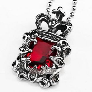   stainless steel red cz gothic vintage silver style cross crown