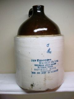 OLD 2 gallon KENTUCKY WHISKEY CROCK JUG DETROIT MICHIGAN