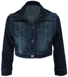 Womens New Cropped Casual 3/4 Sleeve Ladies Jean Short Denim Jacket 