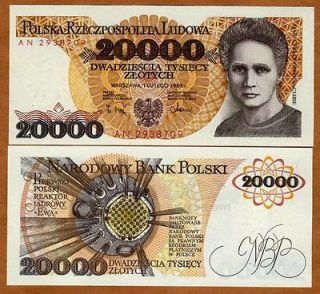 Poland, 20000 (20,000) Zlotych, 1989, P 152, UNC Maria Curie