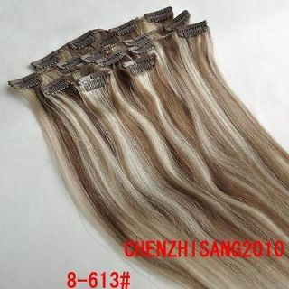 16/40cm 7pcs clip in real human hair extension 8 613# brown blonde 