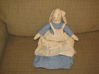 13 Old Fashion Bunny Rabbit Fabric Cloth Blue Dress Apron Stuffed 
