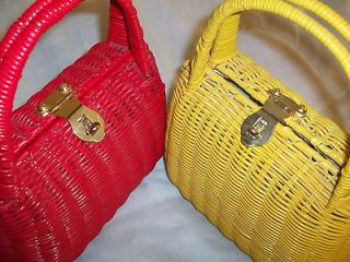 LESCO Wicker Look Handbags Sunny Yellow or Hot Red You Choose EXC