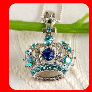Cross Crown blue Crystal silver sp Beautiful Fashion Jewelry pendant 