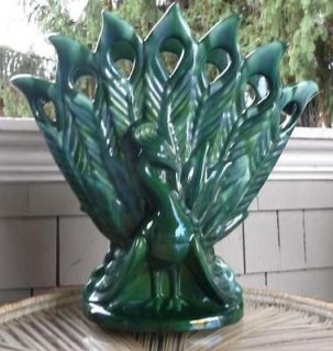 Large Ceramic Royal Haeger PEACOCK Vase Irridescent Green Stunning!