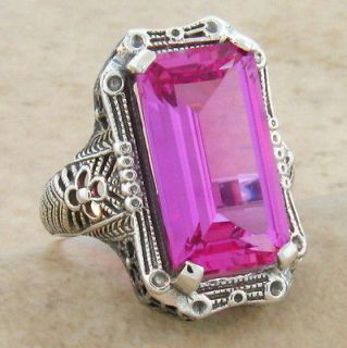 CT. PINK SAPPHIRE ANTIQUE DESIGN .925 SILVER FILIGREE RING SIZE 5 