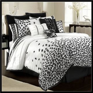 Daisy Fuentes ALLURE Satin Comforter Set FULL 4 pcs Black & Ivory 