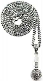   New Iced Out Metal Pendant 36 Inch Necklace Cuban Link Chain Mic