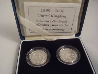 1999 2000 UK Silver proof £1 millenium two coin set