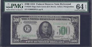 1934 $500 FIVE HUNDRED DOLLAR BILL FEDERAL RESERVE NOTE FRN PMG GRADED 