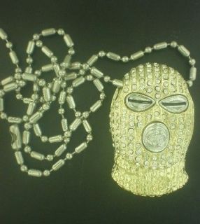 Goon mask joker batman hiphop Lrg Gold CZ charm+chain