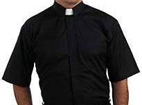   FRIAR TUCK PRIEST CLERGY SHIRT TAB BLAC​K 18.5NECK, SHORT SLEEVES