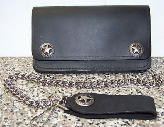 Trucker,Biker Wallet With Chain, Leather Star Snap Heads