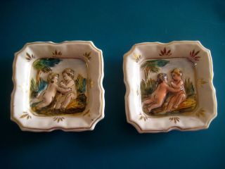 CAPODIMONTE ITALY ASHTRAYS set of 2 cherubs antique vintage plate 