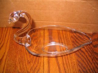 Vintage Art Glass Clear Art Deco Swan Candy Dish