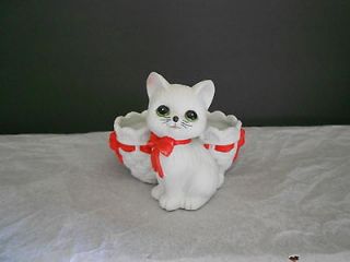 1985 Vintage Lefton Cat Kitten Kitty Planter Flower Pot or Bowl White 