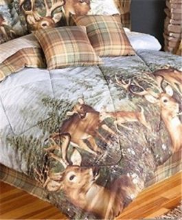 Plaid Hunting Lodge Cabin Deer Full Comforter Set