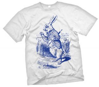 WHITE RABBIT Alice in Wonderland Vintage Book Illustration T Shirt L 