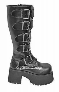 Demonia Ranger 318 goth gothic punk matte black platform buckled boots 