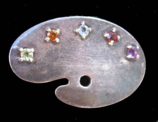   Silver MFA Museum Fine Arts Artists Palete Pin Brooch w/ Gemstones