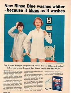 1955 Rinso Blue Detergent Women in Mens Shirts Color Vintage Print Ad