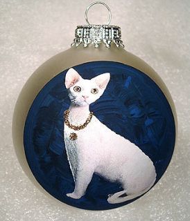 Original Art hand painted White Devon Rex Cat Ornament
