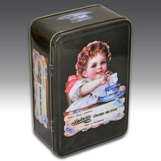 AMBROSIA METAL HINGED TIN CHOCOLATE & COCOA ADVERTISING CONTAINER