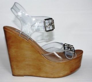 Womens Shoes Steve Madden WIZARRD Platform Peeptoe Wedge Heels Clear 