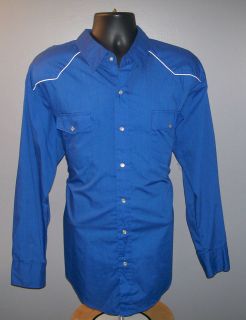 Vintage Western Wear Pearl Snap Shirt Blue w/white trim~XXL