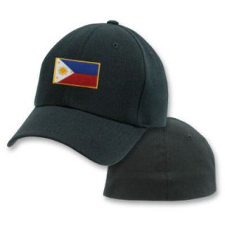 PHILIPPINES BLACK FLAG COUNTRY EMBROIDERY EMBROIDED FLEXIBLA FIT CAP 