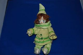 OLD VINTAGE BISQUE PORCELAIN CLOWN DOLL FIGURINE WITH GREEN ON LIME 