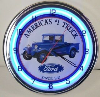 Ford #1 Truck 15 Neon Chome Clock Parts Dealer Oval Logo Emblem 