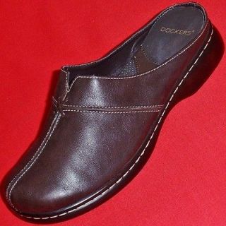 NEW Womens DOCKERS DARCIE Brown Leather Mules/Clogs Slip On Casual 
