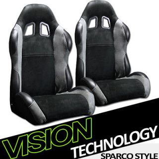  & Leather Black & Grey Racing Seats+Sliders Pair 16 (Fits: Dodge