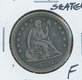 1857, Seated Liberty Quarter Dollar Silver Coin #M2497
