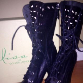 Womens Lisa For Donald J Pliner Boots Open Toe Black Calf Size 71/2